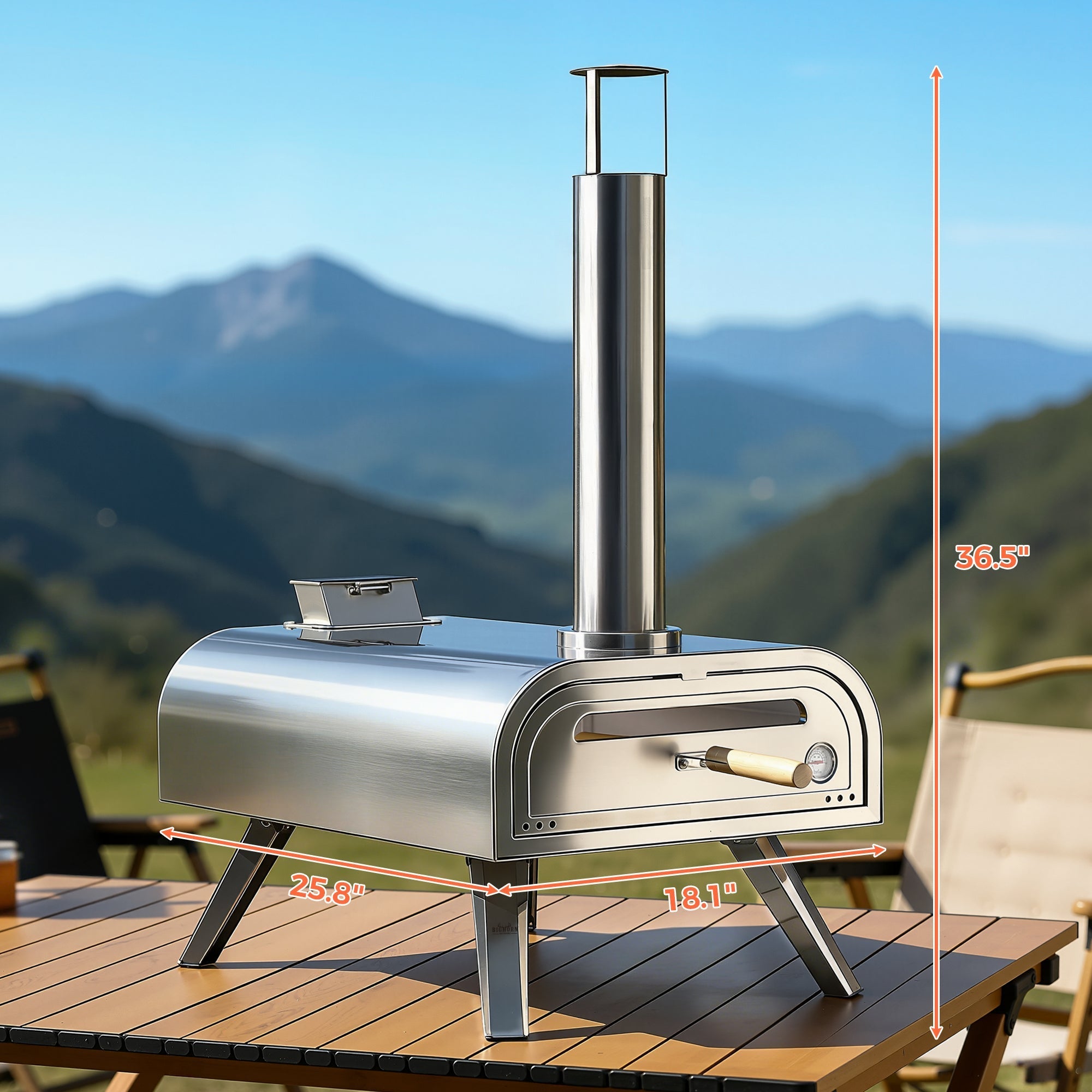 16" Wood Pellet Pizza Oven, Silver/Black