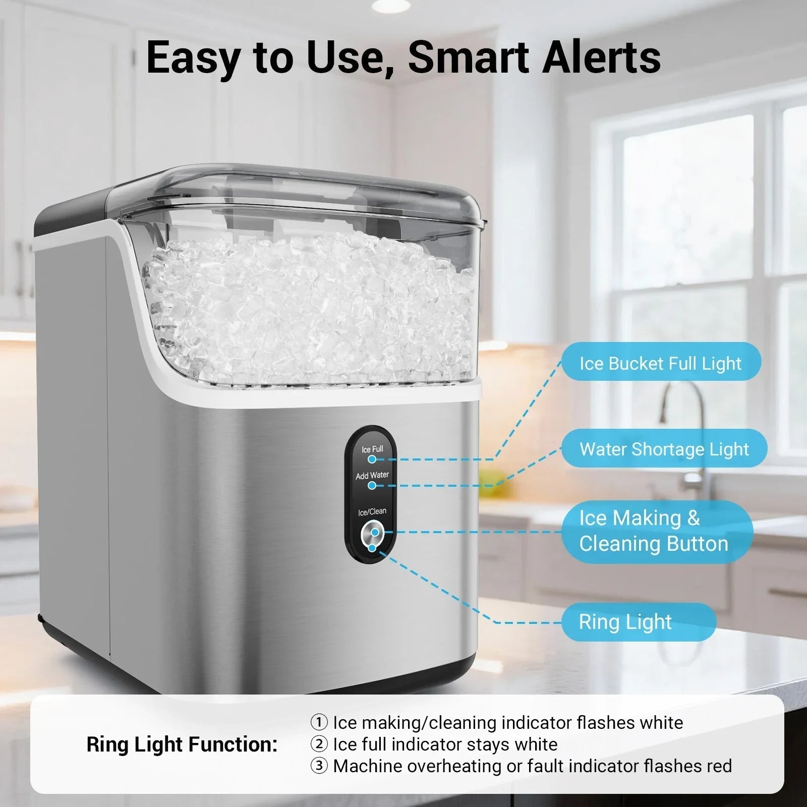Effortless Nugget Ice Maker | Self-Cleaning Countertop Machine for Soft Chewable Ice